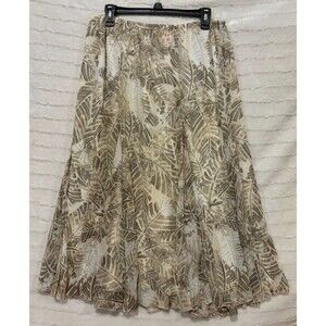 Ruby Rd. Woman Godet Maxi Skirt, Women’s Clothing, Beige Palm Leaf Design, 16W